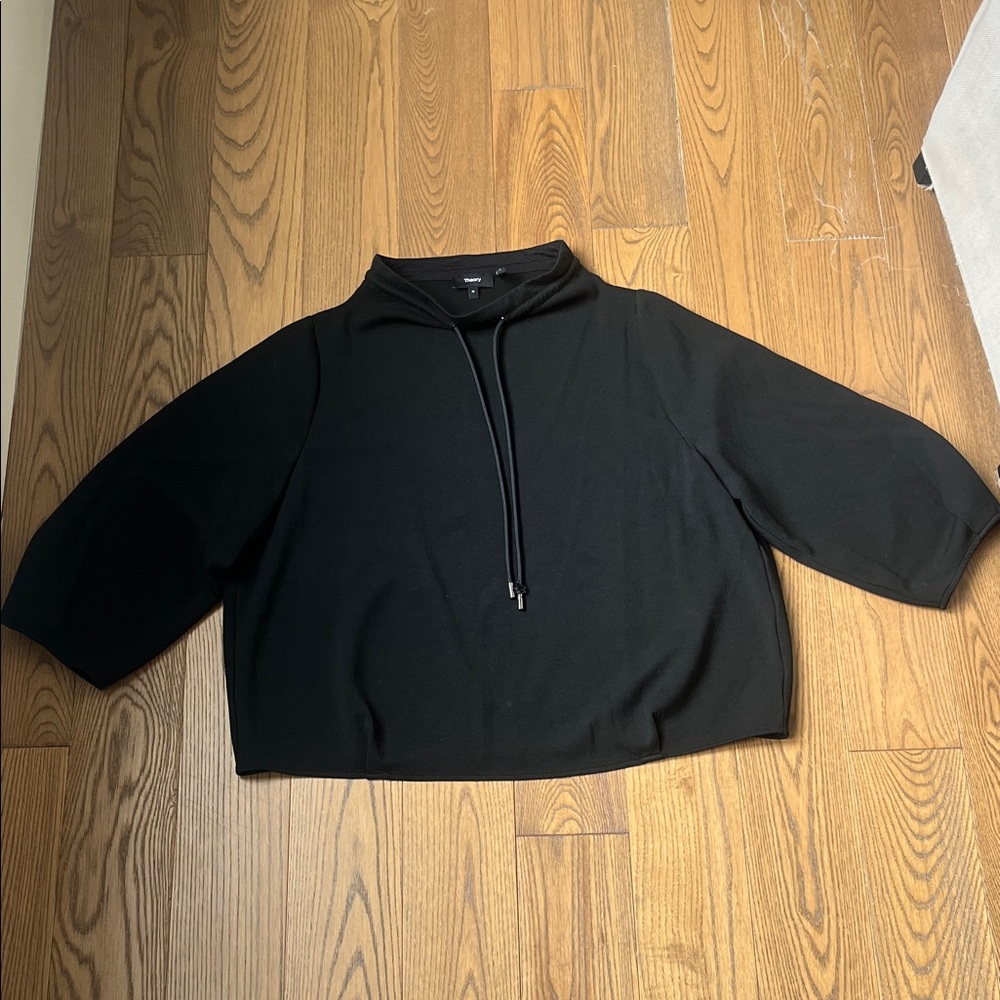 Theory Black Drawstring Pullover Hoodie View 2
